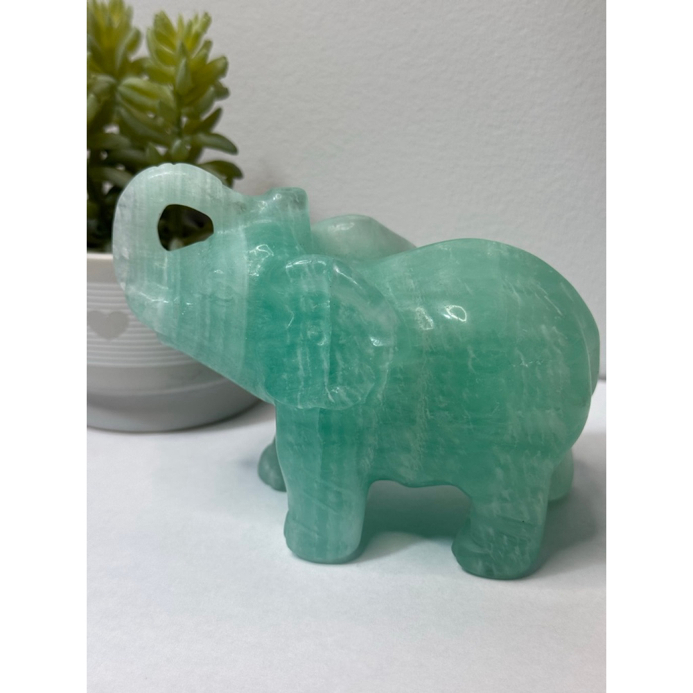 Green (baja) Fluorite Elephant Carving